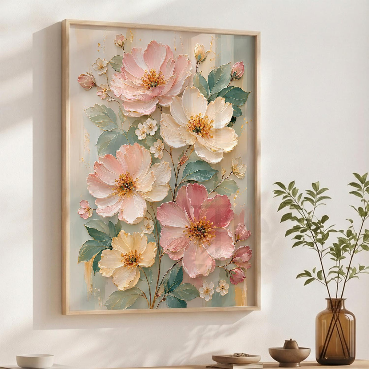 Floral Wall Art Home Decoration | Aesthetic Floral Paintings With Frame For Living Room Bed Room Hotel Wall Decor Digital Reprint Set of 1 (14X20)