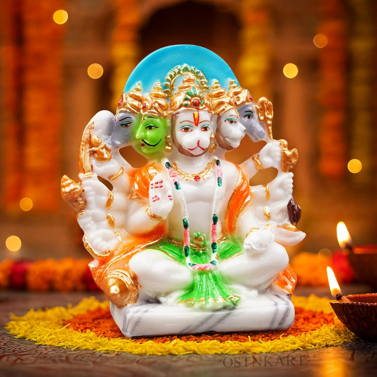 Panchmukhi Hanuman Murti 6 inch Marble Dust Multicolour God Idol for Home Decor, Pooja Room,Temple,Vastu Statue,Gifting