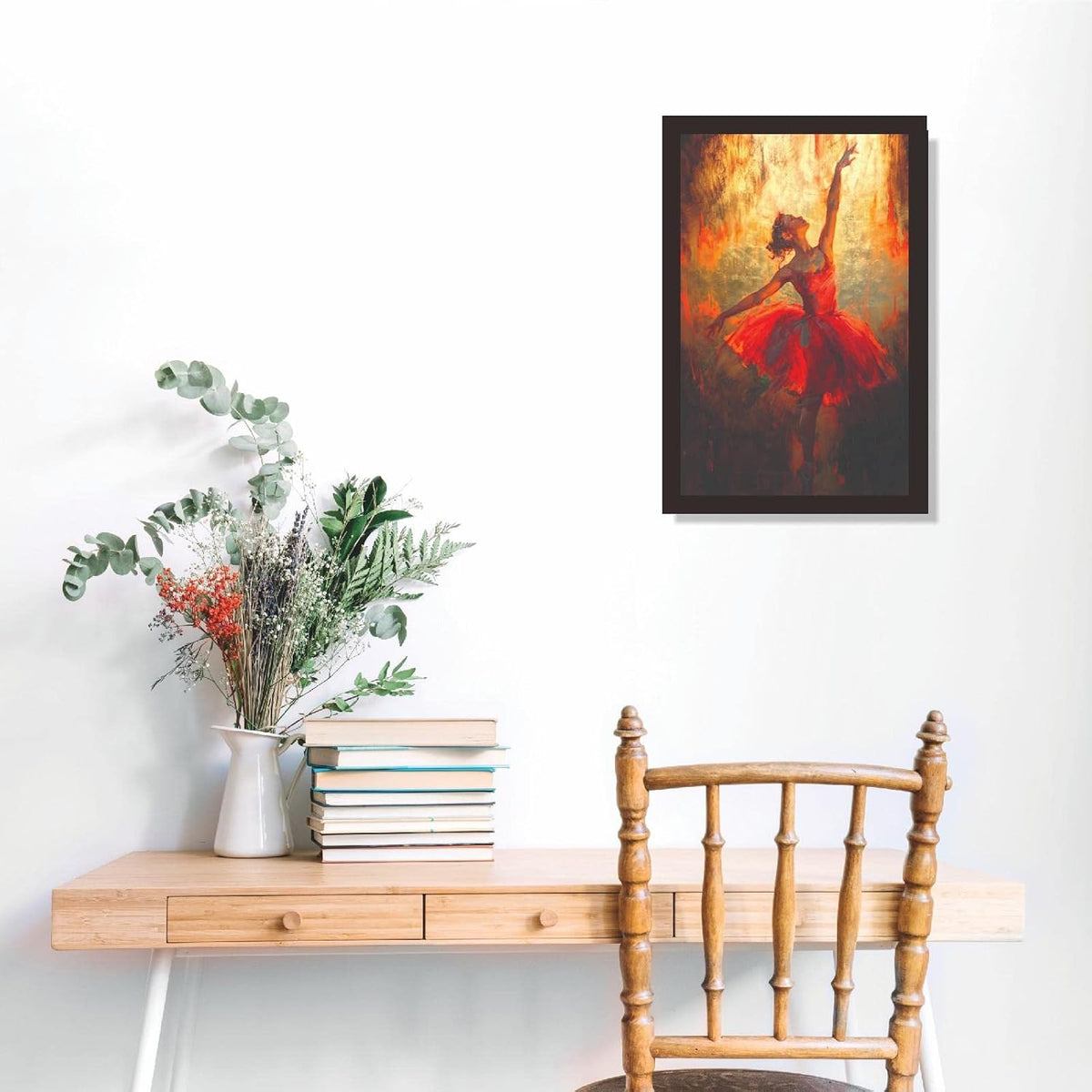 Pretty Dancing Girl in Short Red Dress Beautiful Woman Painting Photo Frame for Living Room, Bedroom, Home Decor and Wall Decoration (MM 1833, 30.5L x 20.3W cm, Paper, Without Plexi Glass)