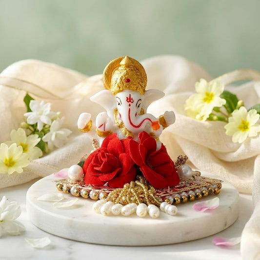 Resin Lord Ganesha Idol On Decorative Plate | Ganesha Idol for Home Decor Car Dashboard| Ganesha Statue| Ganesh Murti| Ganpati Murti God Statue Gift for Diwali Housewarming Birthday