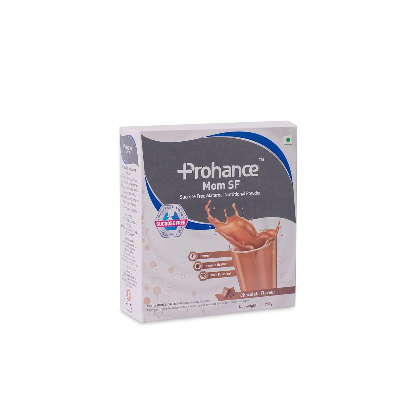 Prohance Mom SF Sucrose-Free Nutritional Chocolate Drink for Pregnancy - 200g | Fetal Growth & Brain Development | Protein, DHA, 25 Vitamins & Minerals | Trans Fat-Free, Gluten Free
