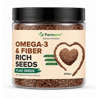 Farmano Raw Flax Seeds | Omega-3 & High Fiber | Premium Quality | 200g | Raw Alsi Seeds Unroasted, Omega 3 & Fibre Rich, Heart Health & Digestion Support, Weight Management, 100% Natural