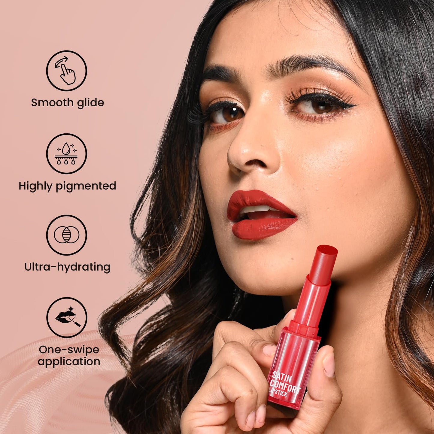 Swiss Beauty Satin Comfort Lipstick | Ultra-Hydrating | Highly Pigmented | Smooth Glide | Satin Matte Finish | One-Swipe Application | Shade- 2 Prime Rose, 3gm