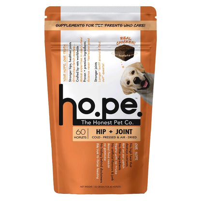 Hope Hip & Joint Health Supplement Dogs 60 Chicken hoplets| Pet Chews with Glucosamine, Chondroitin, MSM, Turmeric| Cold-Pressed | Air-Dried | Hypoallergenic| Dog Supplement |Honest Pet Co