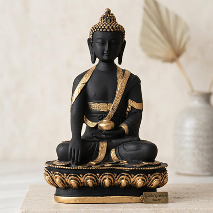 New Limited Edition Meditating Sitting Buddha Idol Statue showpiece Home Decor Decoration Items for Living Room and Gifts (Golden Black-BS1)