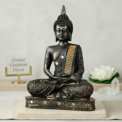 New Limited Edition 25 Centimetre Meditating Sitting Buddha Idol Statue showpiece Home Decor Decoration Items for Living Room and Gifts (Antique Golden)