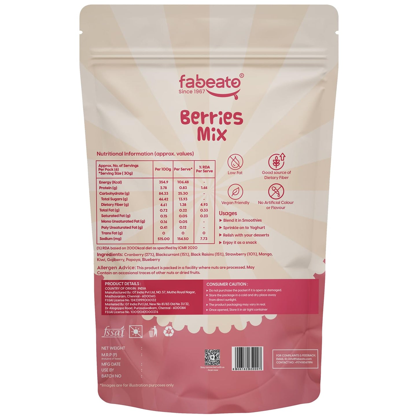 Fabeato 9-In-1 Premium Berries Mix 200g| Rich in Antioxidants|Good Source of Dietary Fiber|Dried Cranberries, Blackcurrants, Strawberry,Gojiberries and More| Healthy Snack for Kids and Adults