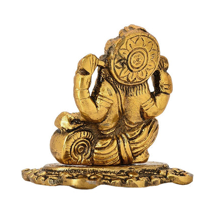 Designer Metal Lord Ganesha Statue Golden Brass Hindu God Ganesh Ganpati Sitting Idol Blessing Ganpati Sculpture for Home Decor Diwali Puja Home Decoration Festival Gifts