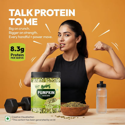 Hunger 0 Raw Premium Pumpkin Seeds (Kaddu Seeds) | Natural Pepitas for Snacking, Baking & Cooking | Protein & Fiber Rich Superfood | Healthy Diet Snack | Immunity Support Seeds