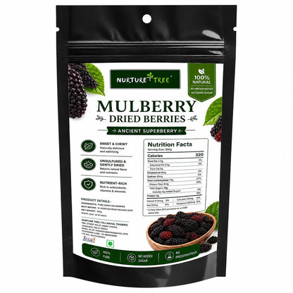 Nurture Tree Dried Mulberries | 100% Natural & Unsulfured Mulberry Berries | No Added Sugar | Nutrient-Rich Ancient Superberry | Healthy Snacks