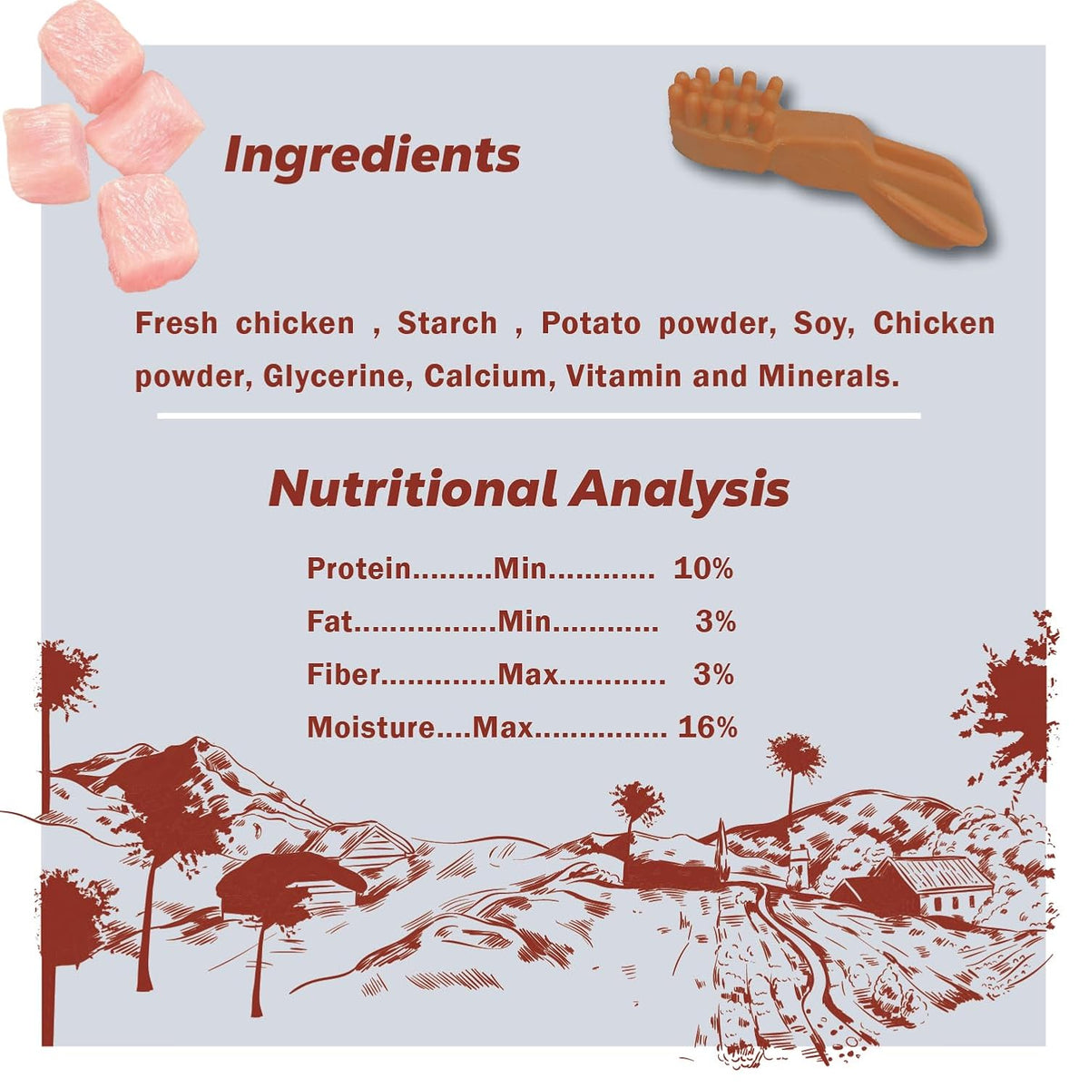 COUNTRYSIDE Dog Dental Chews Treats 250g – Chicken Flavor | Brush-Shaped Chews for Dogs, Oral & Gum Care for Dogs | Fights Plaque & Tartar | Freshens Breath | Calcium Enriched & Gluten Free