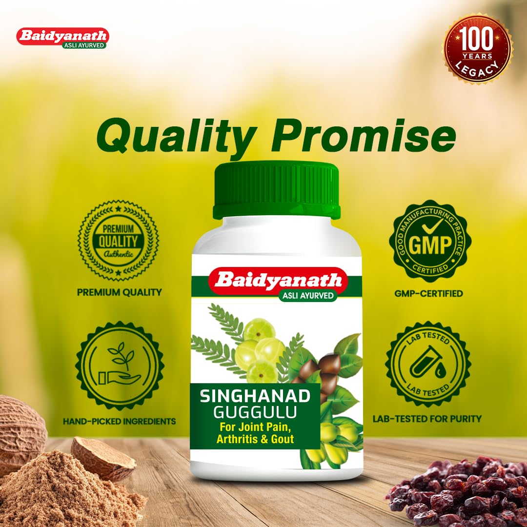 Baidyanath Singhanad Guggulu | Ayurvedic Formula for Joint Wellness | With Triphala, Guggulu | Supports Flexibility & Mobility | 80 Tablets