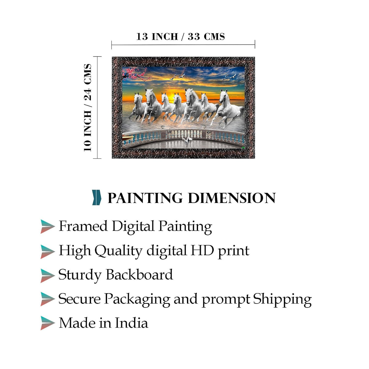 Running Seven Horses Painting With Frame Style 13