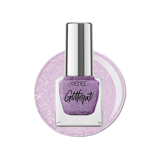 RENEE Glitterati Nail Paint - Lavender Glaze, Glittery Finish, Long Lasting, Chip resisting Formula with High Glitter & Full Coverage, Acetone & Paraben Free, 10 Ml