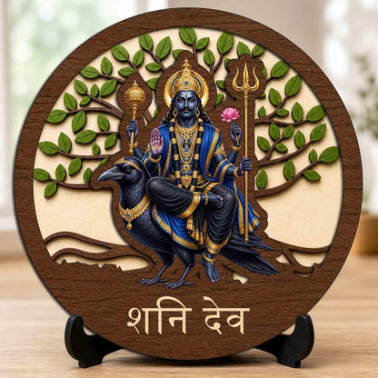 Plan To Gift Shani Dev Wooden Murti for Home Mandir, Prayer Room, Table Top Decor & Spiritual Gifting - 5x5 Inch