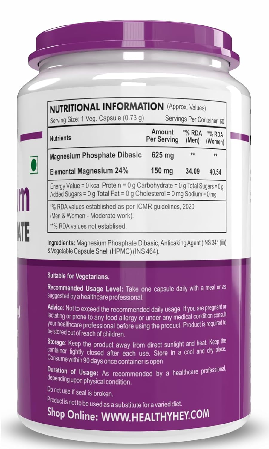 Supplement container with nutritional information label on a white background