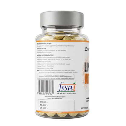 Bottle of supplements with a label on a white background