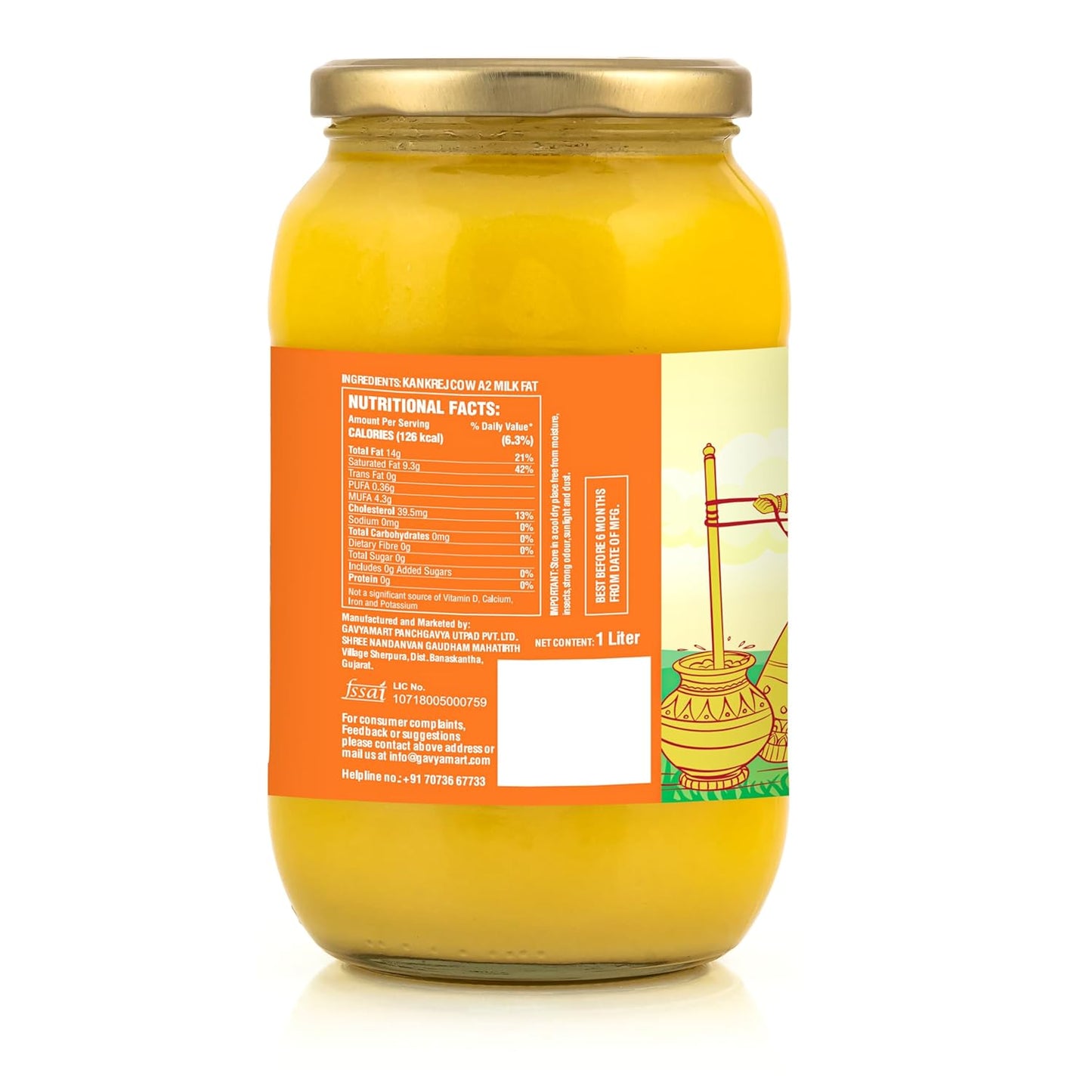 Gavyamart Ghee in Pantry, Bilona ghee 100% Fresh Pure Desi Kankrej Organic Non-GMO Cow Ghee-Made Using Traditional Bilona Method - Glass jar pack 500ml