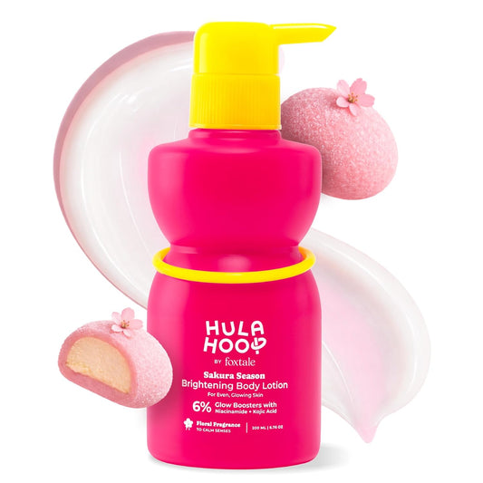 FoxTale Hula Hoop Brightening Body Lotion by Foxtale| Niacinamide + Kojic Acid + SPF30 | Moisturizes, Brightens, & Even Tones Skin | Prevents Tanning & Sun Damage | Light & Grease-Free | 200ml