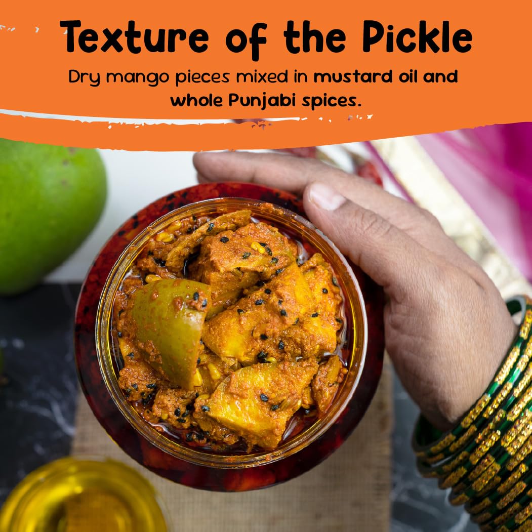 FarmDidi Punjabi Mango Pickle in Fresh Homemade Sour & Slightly Spicy Dry Aam Ka Achaar North Indian Punjabi Style Pickle Made With Less Oil No Chemical Preservatives