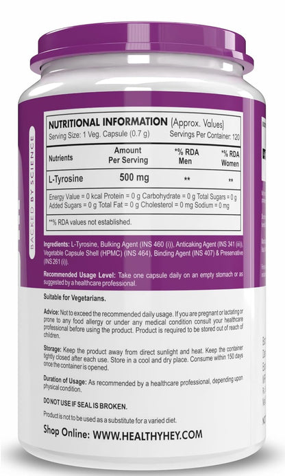 Nutritional information label on a supplement container with a purple label.