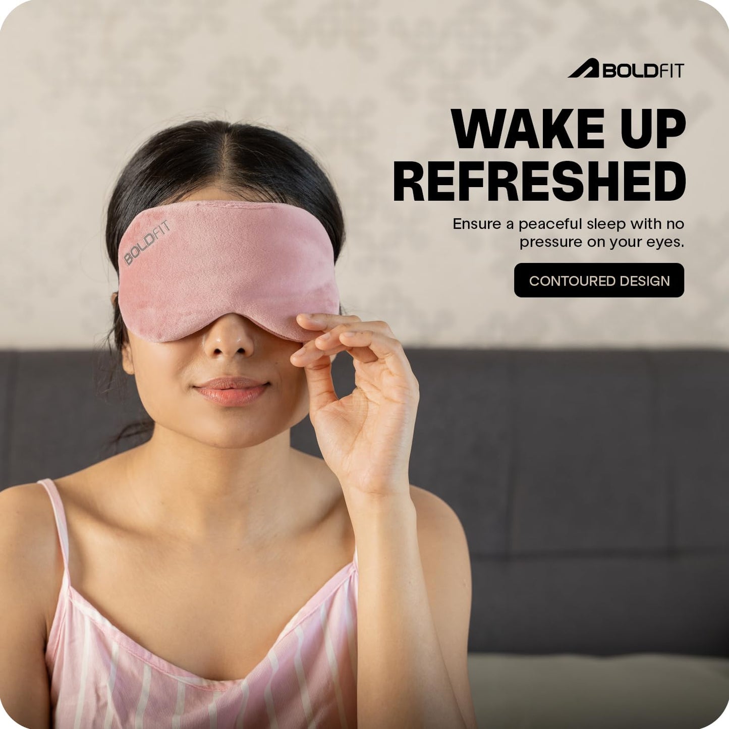 Boldfit Eye Mask for Sleeping with Adjustable Strap Super Soft Sleeping Mask Blind Fold for Comfortable Sleep Travelling Sleep Mask Pad for Girls Sleeping Eye Mask Blind Folds for Sleeping - Pink