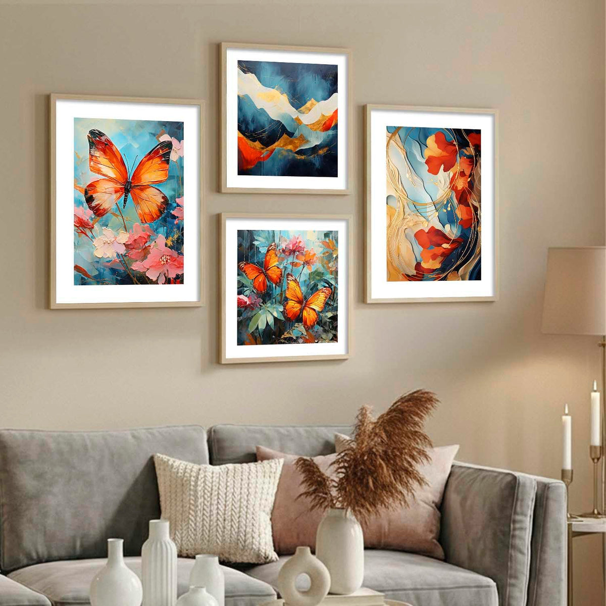 Premium Digital Paintings with Frame for Home Decoration - Painting for Living Room Bedroom Office - Painting for Wall Decoration - Pack of 4 (C)