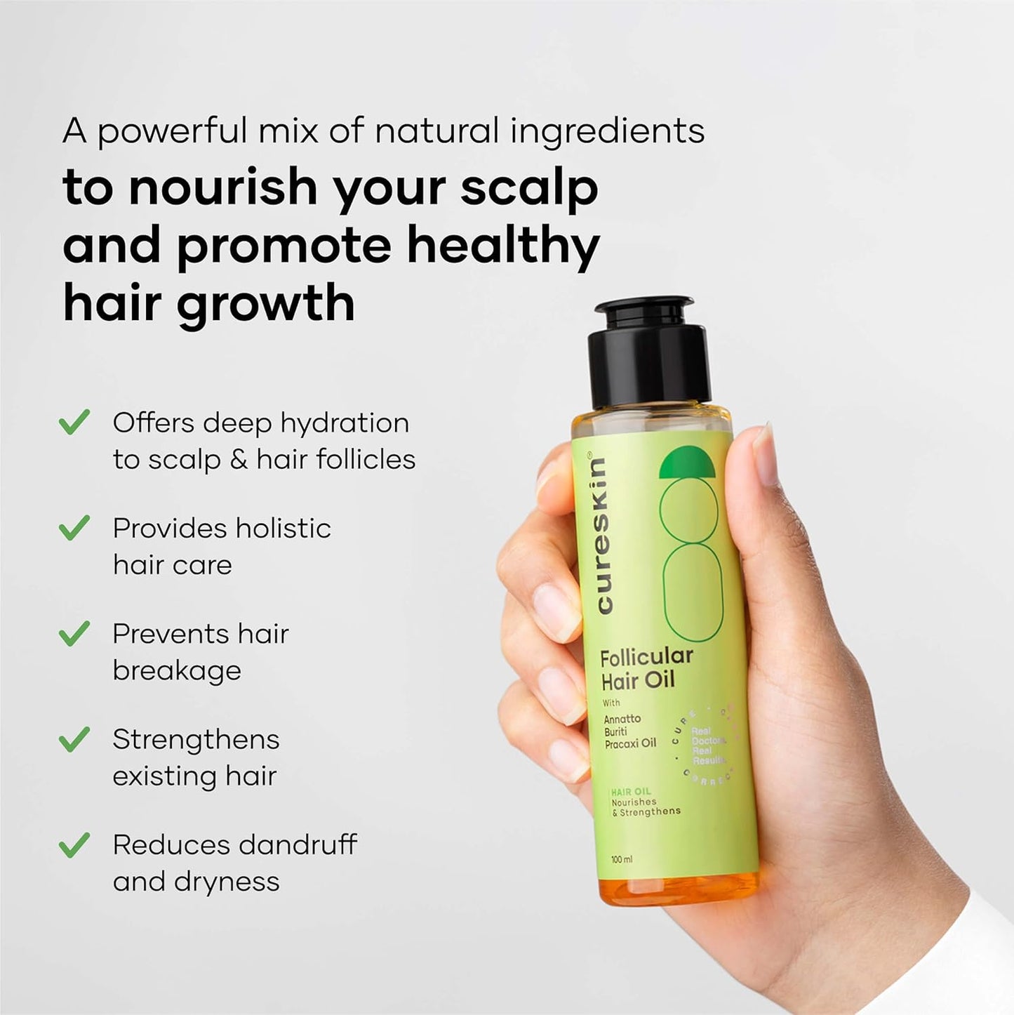 Cureskin Follicular Hair Oil | Nourishes & Strengthens with Annatto, Buriti, Brazil Nut and Coconut Oil (100 ml)