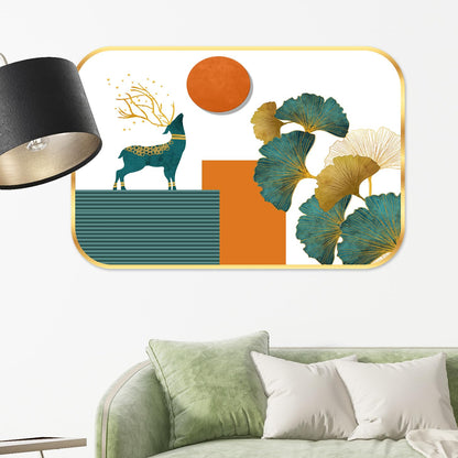 Abstract deer modern art Premium Sparkle Lamination Finished Surface Golden Slim Frame 30 cm x 46 cm Large Size, For Home/Office/Hotel painting MG18