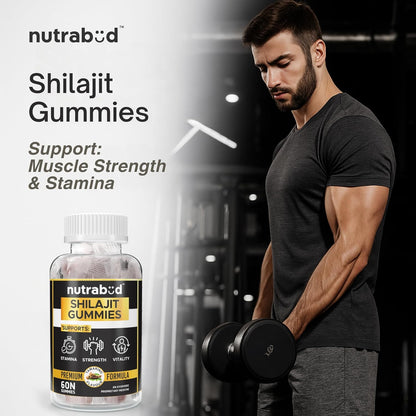 Nutrabud Pure Shilajit/Shilajeet Gummies 100mg For Men, Women - 60 Gummies | Boosts Stamina & Improves Energy Levels | Tamarind Flavour Veg Gummy Supplement (60 Count (Pack of 1), Tamarind)