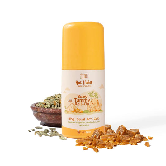 Nat Habit Hingu Saunf Tummy Roll-On for Baby Colic, Gas & Cold Relief | Hing Roll On for Newborns | Baby Tummy Roll | Cold & Cough Rollon | Constipation Relief | Ayurvedic Hing Oil 40ml