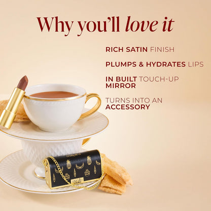 LoveChild Masaba "The Batua" Lipstick, Chai Khari (Nude Brown) Rich Satin Finish Lipstick with Built-in Mirror, Hydrating, Nourishing Formula with Jojoba Oil, 4g