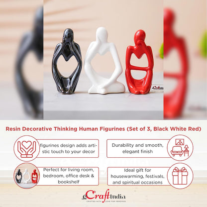 eCraftIndia Resin Decorative Thinking Human Figurines Statues Showpieces (Set of 3, Black White Red)| Home Decor Items for Living Room Bedroom Hall Office Desk Bookshelf Table| Gifts for Birthday