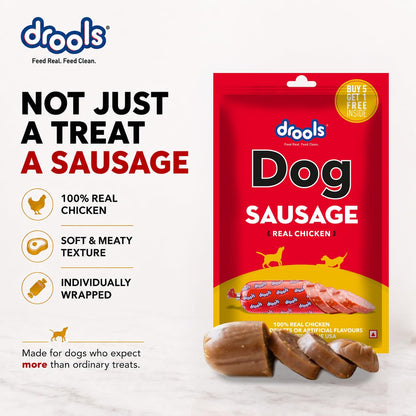 Drools Puppy & Adult Dog Sausage 360g (5+1 Free) | Chicken Flavour | Supports Brain & Vision Development | Promotes Muscle Growth | Aids Digestion & Overall Wellness