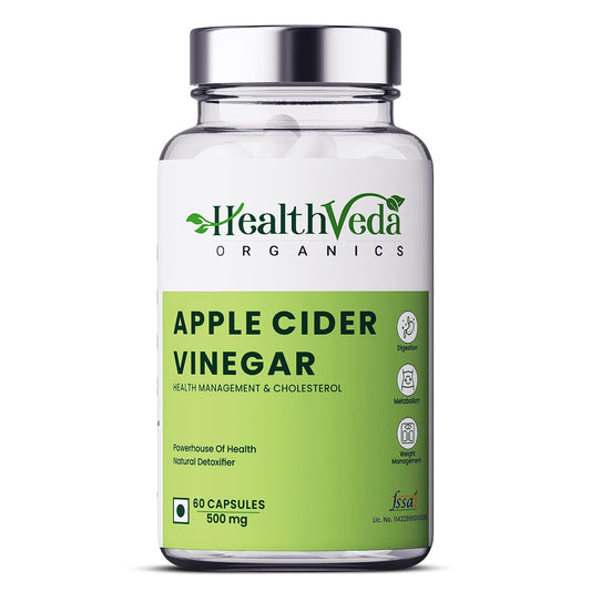 Zephivo Health Veda Organics Apple Cider Vinegar 500 mg I 60 Veg Capsules I Weight Loss Management, Improves Cholesterol Levels & Supports Digestive Health I For both for Men & Women