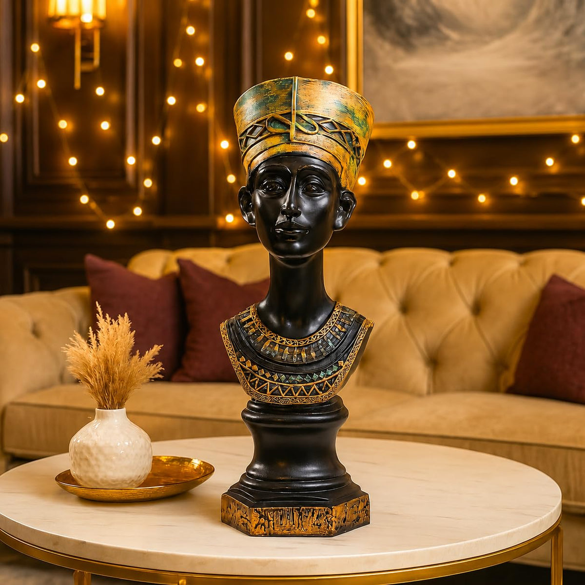 African Lady Statue with Pot|Stunning Cultural Home Décor (Pack of 1, Black & Gold, Model 4)