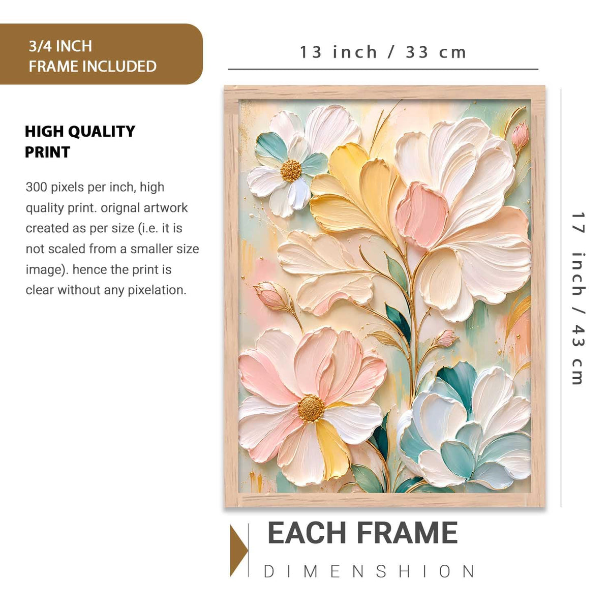 Aesthetic Flowers Modern Art Wall Painting | Home Decoration Floral Painting With Frame For Living Room Bedroom Wall Decor | Digital Reprint Set of 1 Size (13X17 INCH)