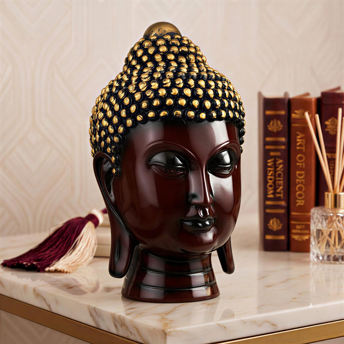 Buddha Idol Statue | Show Pieces for Home Decor Living Room (Maroon Golden)