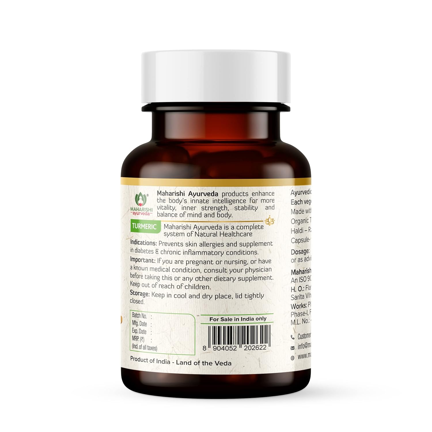 Zephivo Maharishi Ayurveda 100% OrganicTurmeric Capsules 500 MG |Boosts Immunity | Joint Support | Anti-Inflammatory | Supports Skin Health | 60 Capsules
