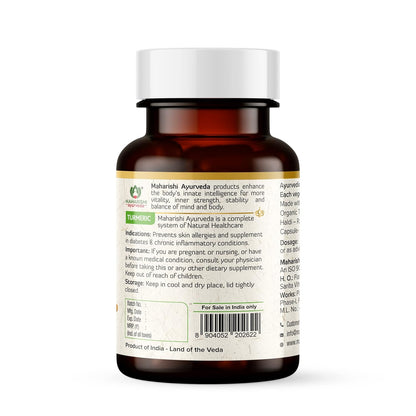 Zephivo Maharishi Ayurveda 100% OrganicTurmeric Capsules 500 MG |Boosts Immunity | Joint Support | Anti-Inflammatory | Supports Skin Health | 60 Capsules
