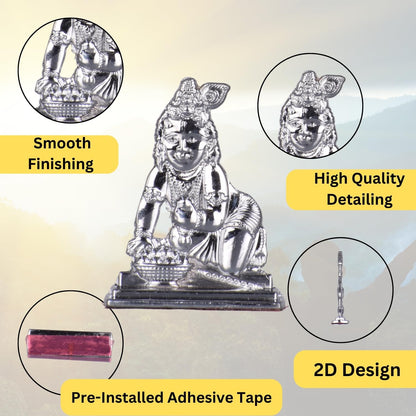 Bal Gopal, Laddu Gopal, Kanha Idol for Car Dashboard – Silver Finish Divine Kanha Ji Statue for Home & Travel (S965-SLVR)
