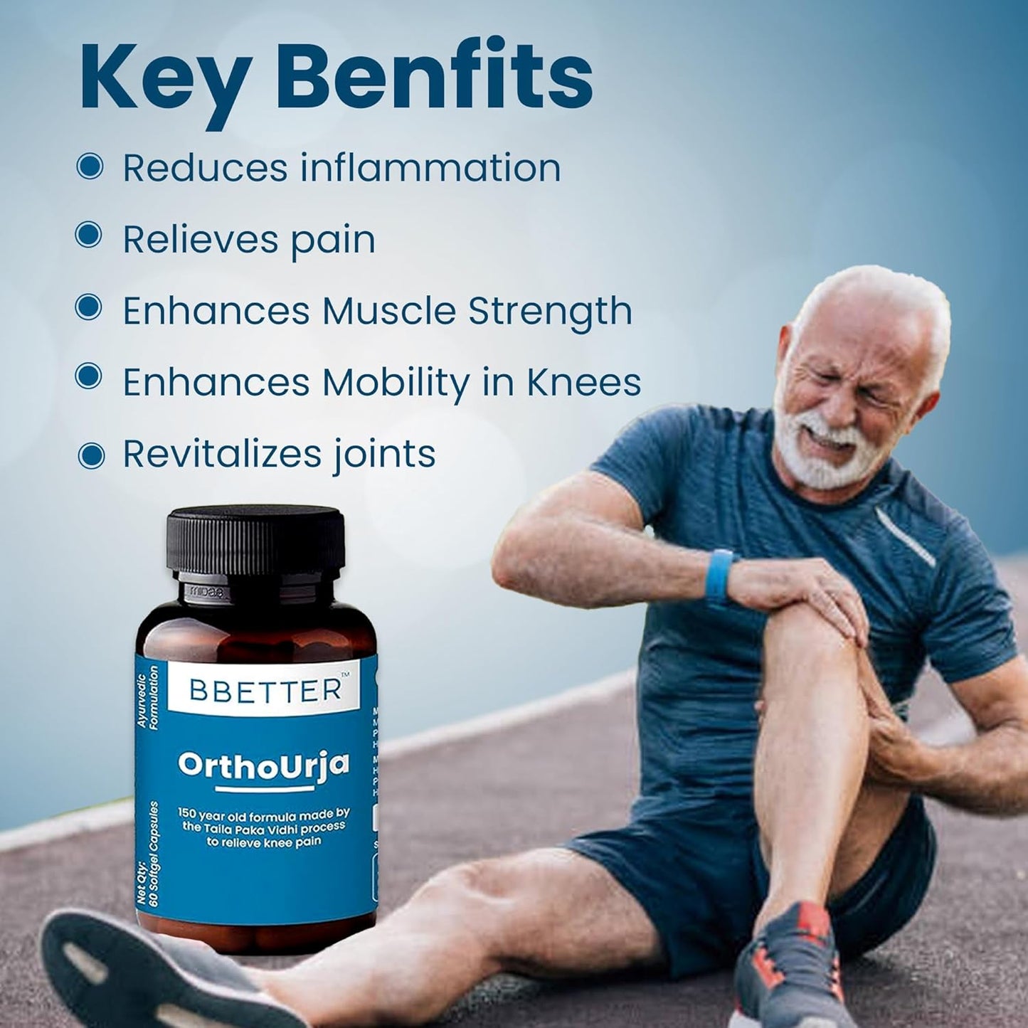 BBETTER OrthoUrja -Lab Tested Ayurvedic Medicine for Knee pain, Joint Pain & Arthiritis Relief | Made by Taila Paka Vidhi Method | 60 Softgels