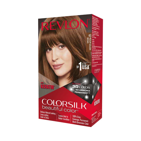 REVLON Women's Colorsilk Permanent Hair Color, Salon Perfect Hair Colour At Home With 100% Grey Coverage | Pro-Keratin & No Ammonia | Up To 8 Weeks Of Colour | Shade-Medium Golden Brown 4G(Pack Of 1)