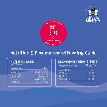 Woof Ministry Buff Bites for Dogs, Minimal Ingredient Dehydrated Dog Treats (Non Veg Treats -100 Grams), All Life Stages, dry