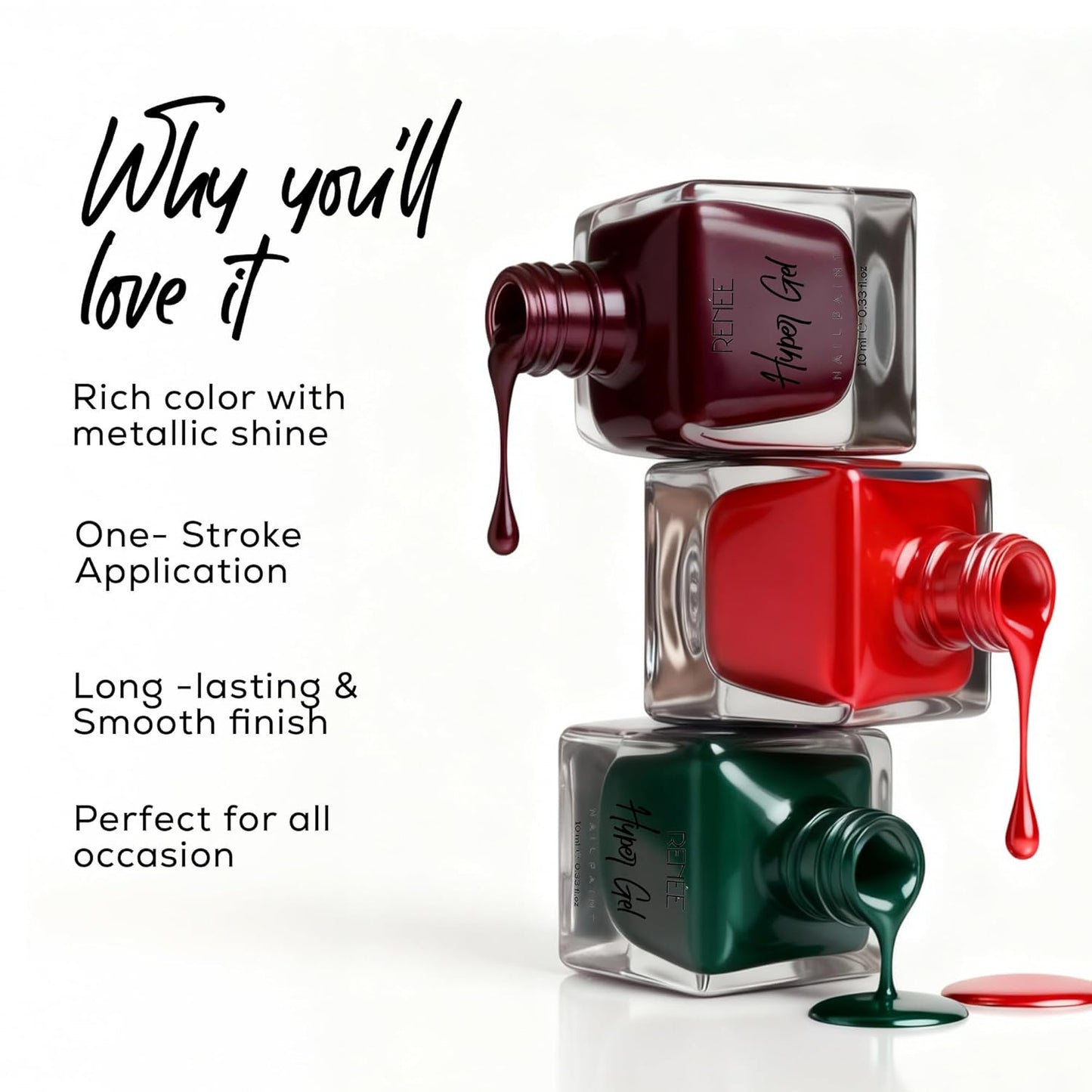 RENEE Hyper Gel Nail Paint - Plum CrushQuick Drying, Glossy Finish, Long Lasting, Chip resisting Formula with High Shine Polish, Acetone & Paraben Free, 10ml
