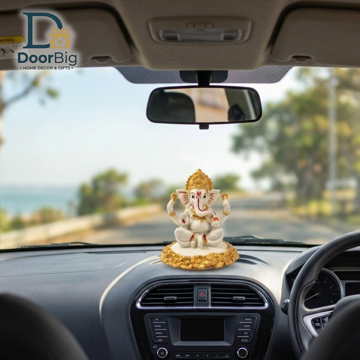 Gold Art India Ganesha Idol,Ganesh Statue for Home Decor,Ganesha murti for Office Desk, & Ganpati Idol for Car Dashboard,Unique Wedding & Birthday Gift