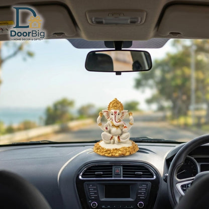 Gold Art India Ganesha Idol,Ganesh Statue for Home Decor,Ganesha murti for Office Desk, & Ganpati Idol for Car Dashboard,Unique Wedding & Birthday Gift