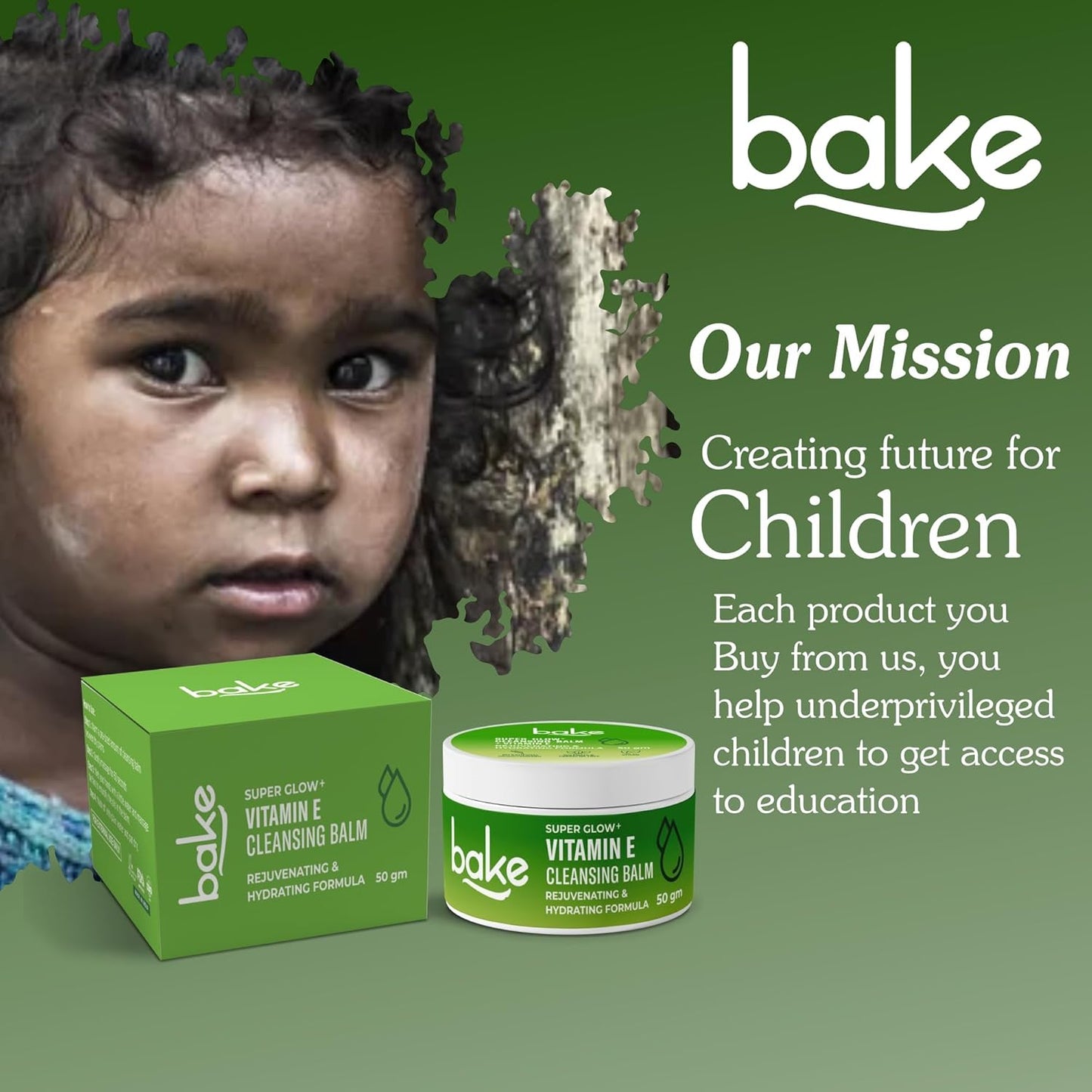 BAKE Super Glow+ Vitamin E Cleansing Balm | Rejuvenating & Hydrating Formula | For Acne prone skin Dry, Normal, Oily & Combination Skin | Sulphate & Paraben Free | 50g