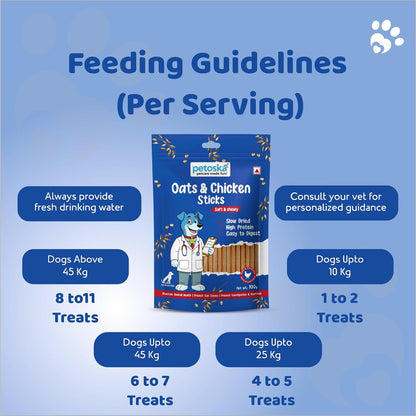 Petoska Chicken & Oats Dog Treats – 100 g Crunchy Chew Sticks for All Breeds, Digestive & Gut‑Friendly Snack, Protein‑Rich Natural Dog Jerky for Puppies & Adult Dogs