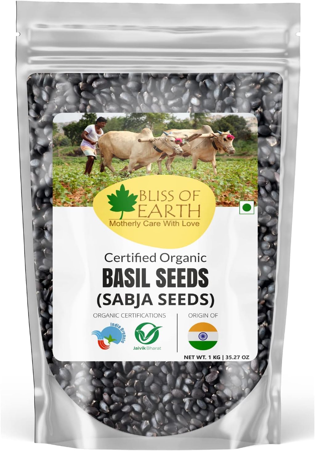 Bliss of Earth Basil Seeds Organic Sabja Seeds, Tukmaria Seeds Fiber & Omega-3 Rich Good for weight loss, Hydration Tiny Power House 1KG